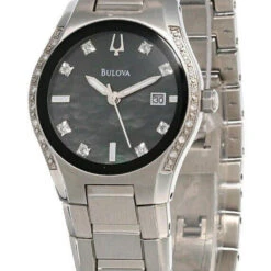New Bulova Black MOP Dial Stainless Steel Women's Watch 96R132