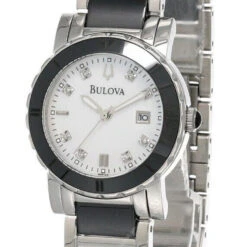 New Bulova White MOP Dial 2-Tone Ceramic/SS Women's Watch 98P122